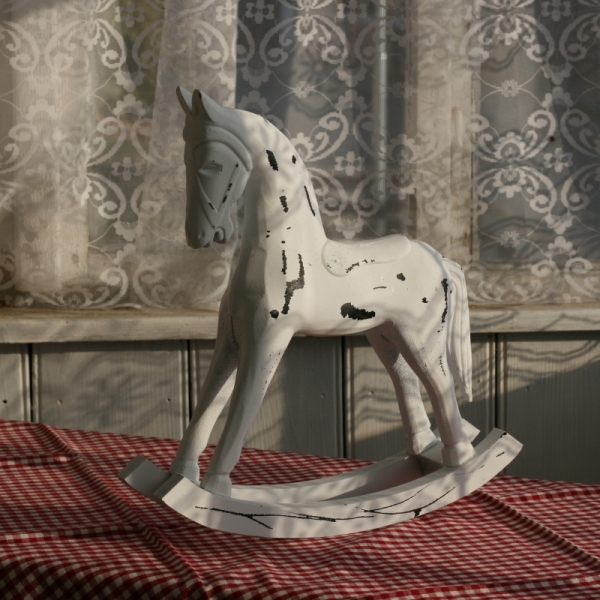Hojdací kôň drevený biely 34x33cm
