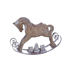 Hojdací kôň hnedý so stromčekom a darčekmi 15,5 x 4 x 12 cm