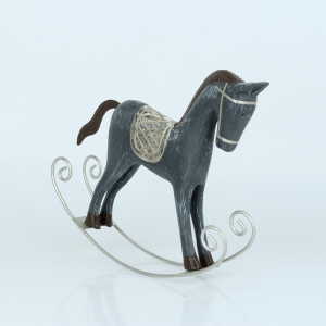 Hojdací kôň šedý so striebornými detailmi 30x25 cm