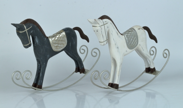 Hojdací kôň šedý so striebornými detailmi 30x25 cm