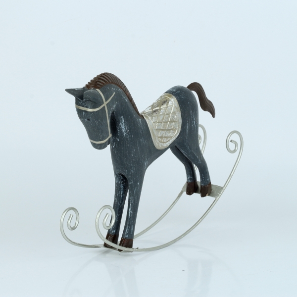 Hojdací kôň šedý so striebornými detailmi 30x25 cm
