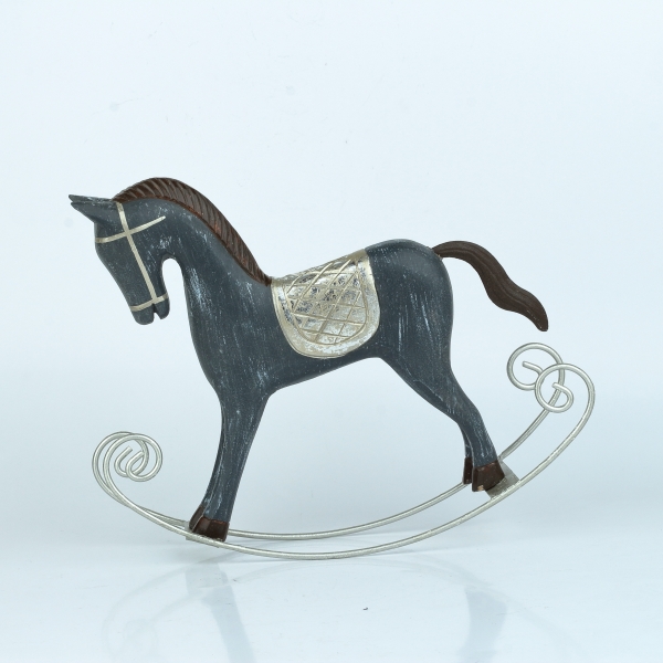 Hojdací kôň šedý so striebornými detailmi 30x25 cm