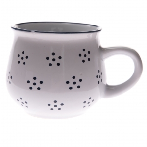 Hrnček biely s modrými bodkami 370ml