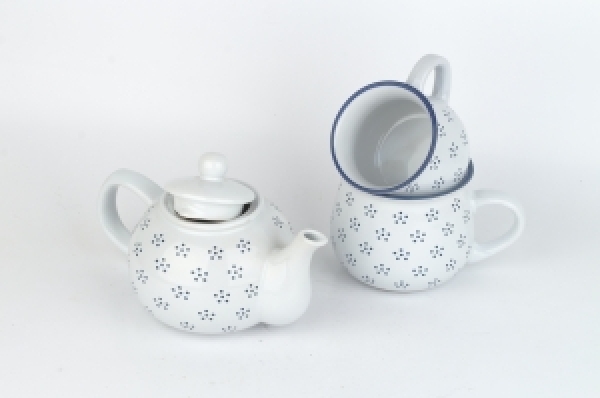 Hrnček biely s modrými bodkami 370ml