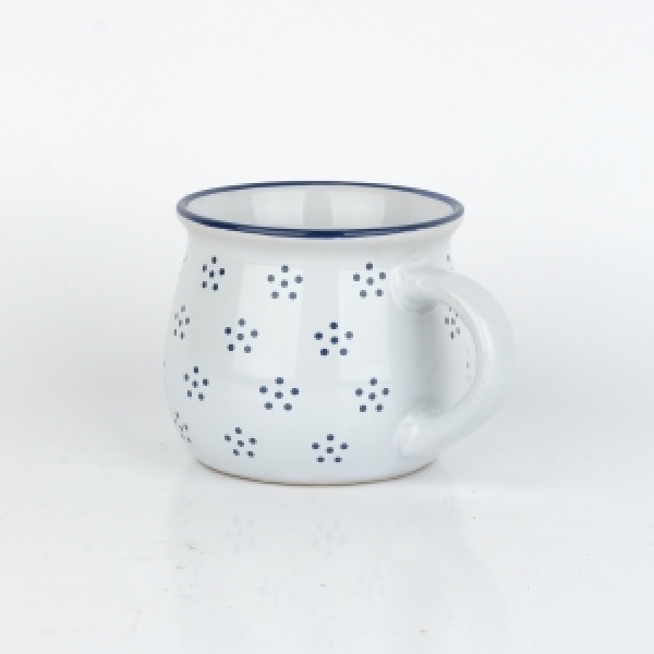 Hrnček biely s modrými bodkami 370ml
