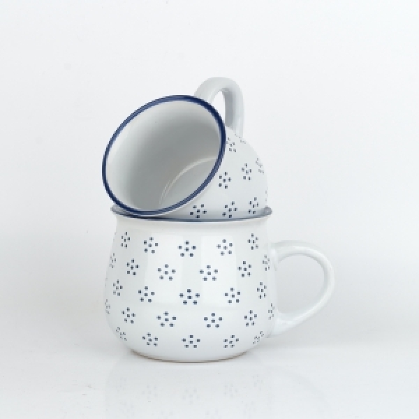 Hrnček biely s modrými bodkami 770ml