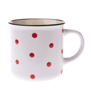 Hrnček keramický biely s červenými bodkami 480ml