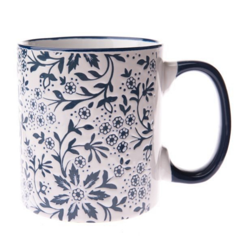 Hrnček kvetinový motív bielomodrý 620ml keramika