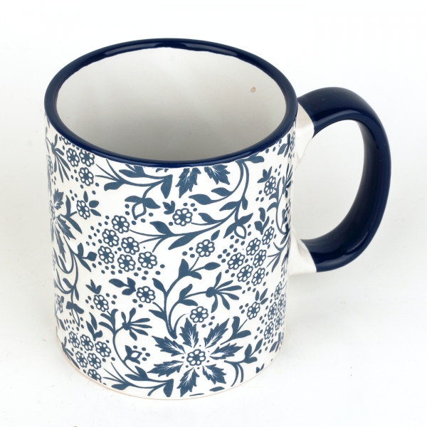 Hrnček kvetinový motív bielomodrý 620ml keramika