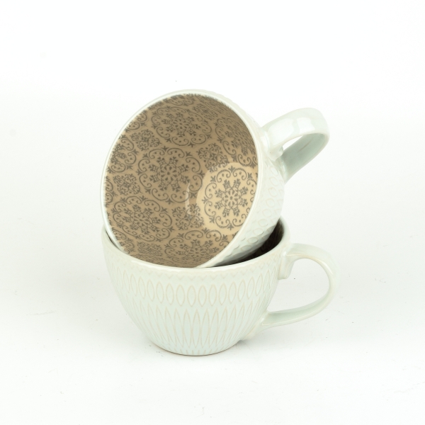 Hrnček na čaj biely 380 ml 11 × 5,2 × 7,5 ornamentálny potlač vnútri