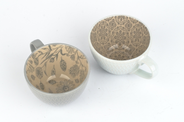 Hrnček na čaj biely 380 ml 11 × 5,2 × 7,5 ornamentálny potlač vnútri