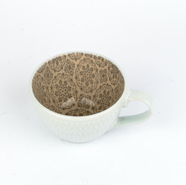 Hrnček na čaj biely 380 ml 11 × 5,2 × 7,5 ornamentálny potlač vnútri