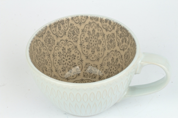 Hrnček na čaj biely 380 ml 11 × 5,2 × 7,5 ornamentálny potlač vnútri