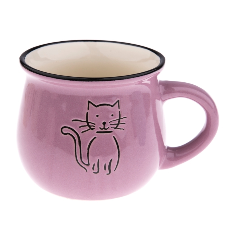 Hrnček na čaj s mačkou fialový 430ml