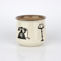 Hrnček na čaj s vintage motívmi hnedý 14x10x9cm