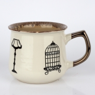 Hrnček na čaj s vintage motívmi hnedý 14x10x9cm