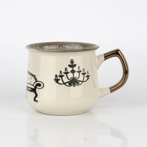 Hrnček na čaj s vintage motívmi sivý 14x10x9cm