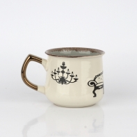 Hrnček na čaj s vintage motívmi sivý 14x10x9cm