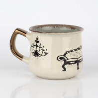 Hrnček na čaj s vintage motívmi sivý 14x10x9cm