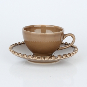 Hrnček na kávu s tanierikom PEARL kávový 0,07l