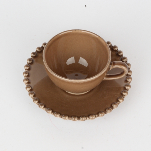 Hrnček na kávu s tanierikom PEARL kávový 0,07l