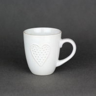 Hrnček so srdcom - ručne zdobený biely 0,3l