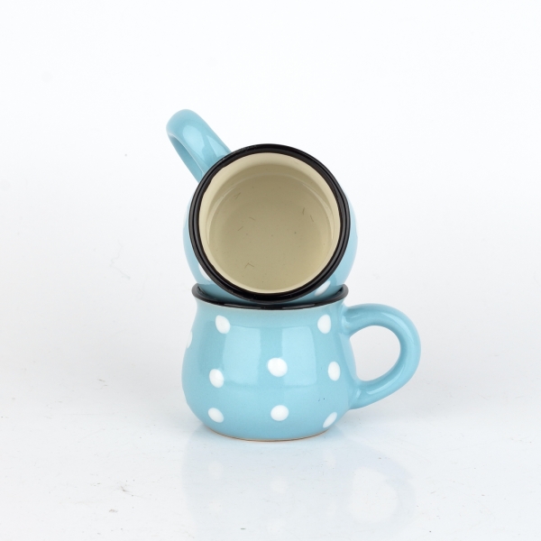 Hrnček svetlo modrý s bielymi bodkami 75ml