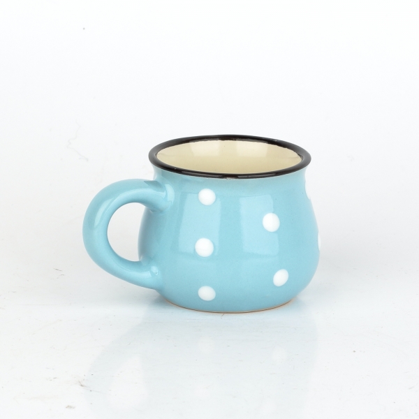 Hrnček svetlo modrý s bielymi bodkami 75ml