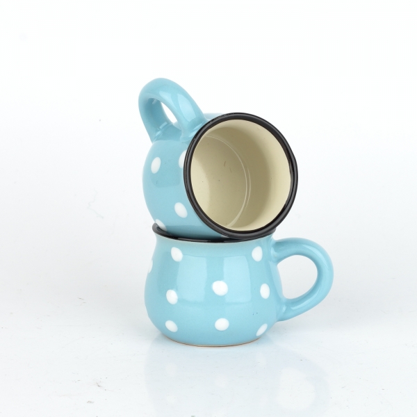 Hrnček svetlo modrý s bielymi bodkami 75ml