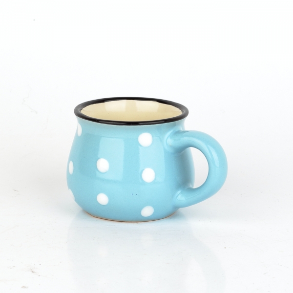 Hrnček svetlo modrý s bielymi bodkami 75ml