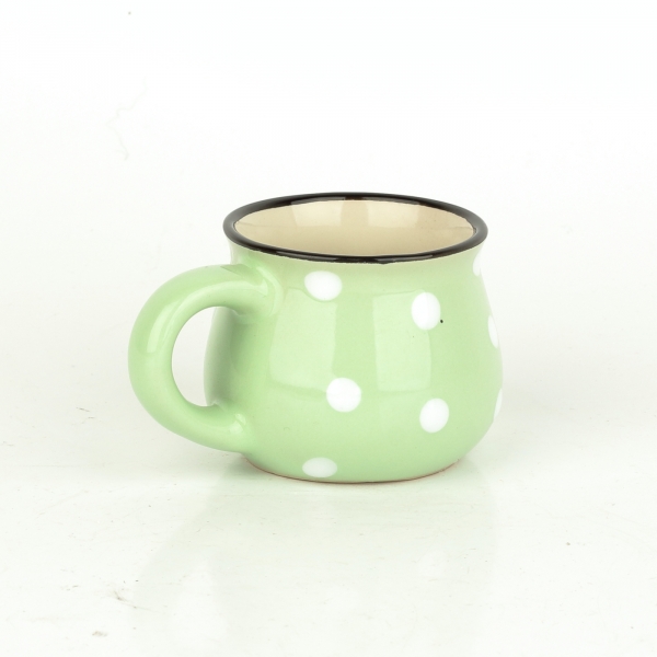 Hrnček svetlo zelený s bielymi bodkami 75ml