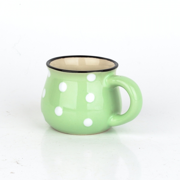 Hrnček svetlo zelený s bielymi bodkami 75ml