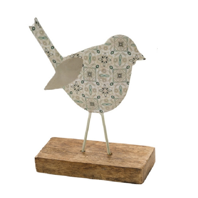 Jarná dekorácia do bytu vtáčik hnedý 15x11x4cm