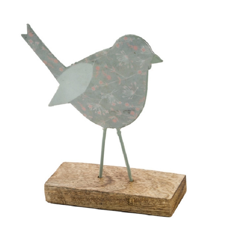 Jarná dekorácia na stôl vtáčik s kvetinovým motívom 11,5x27x4cm