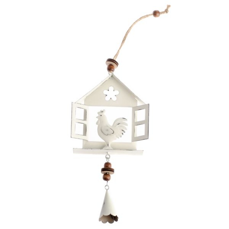 Jarná závesná dekorácia domček s kohútom 10x32x3cm