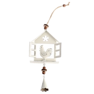 Jarná závesná dekorácia domček s kohútom 10x32x3cm