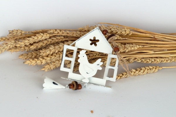 Jarná závesná dekorácia domček s kohútom 10x32x3cm