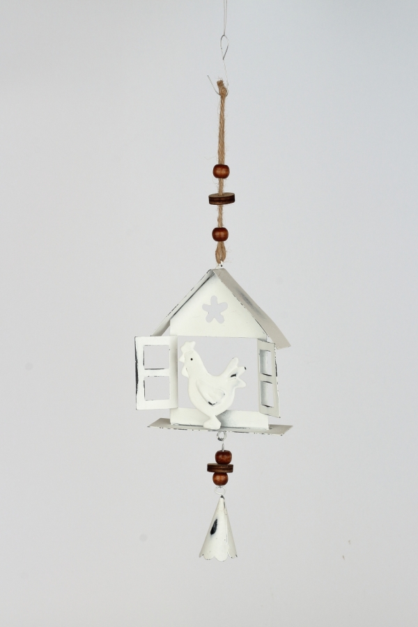 Jarná závesná dekorácia domček s kohútom 10x32x3cm
