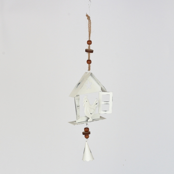 Jarná závesná dekorácia domček s kohútom 10x32x3cm