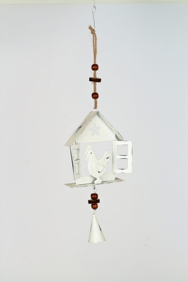 Jarná závesná dekorácia domček s kohútom 10x32x3cm