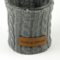 Kalíšok na sviečku sklo + šedý vlnený návlek