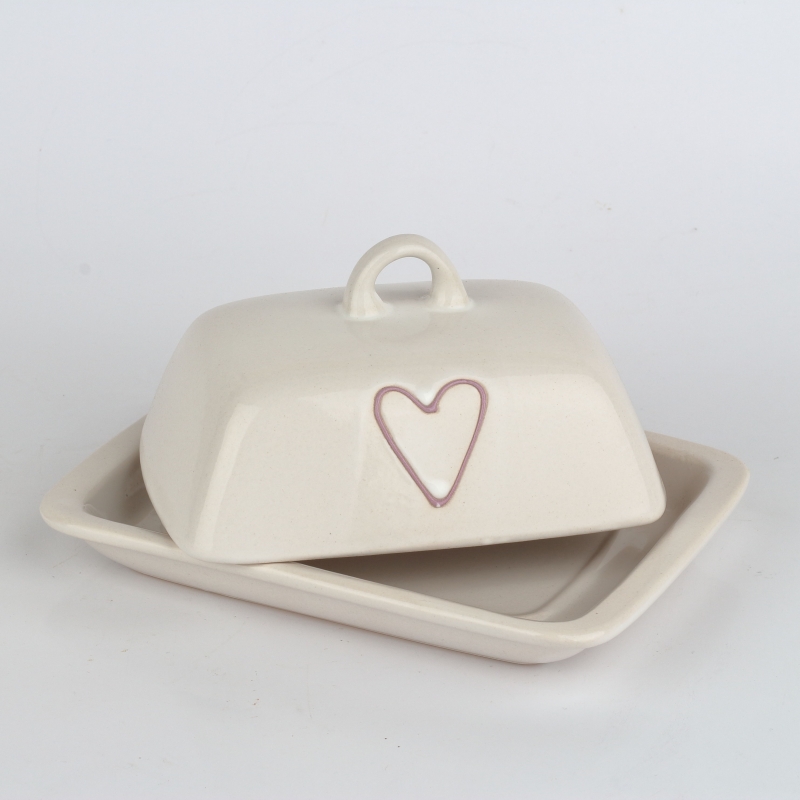 Keramická dóza na maslo so srdcom fialová 18x12cm