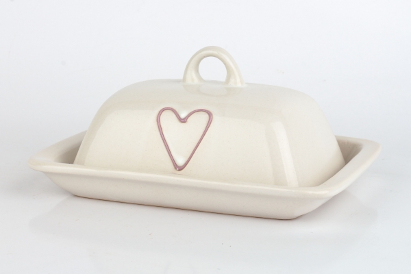 Keramická dóza na maslo so srdcom fialová 18x12cm