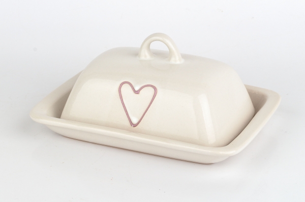 Keramická dóza na maslo so srdcom fialová 18x12cm