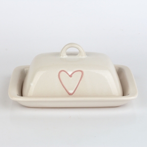 Keramická dóza na maslo so srdcom růžová 18x12cm