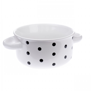 Keramická miska biela s čiernymi bodkami 560 ml s uškami