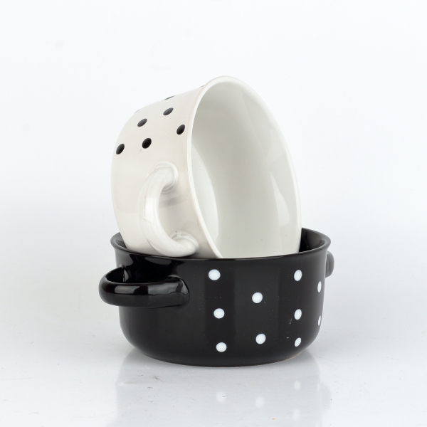 Keramická miska biela s čiernymi bodkami 560 ml s uškami