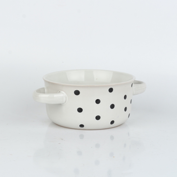 Keramická miska biela s čiernymi bodkami 560 ml s uškami