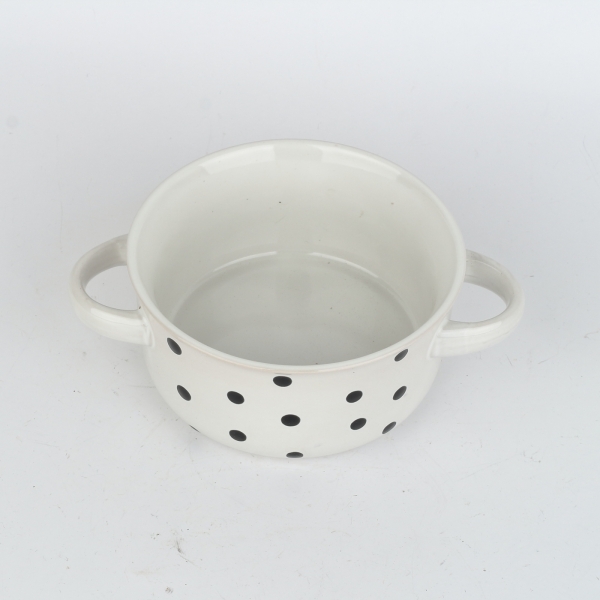 Keramická miska biela s čiernymi bodkami 560 ml s uškami