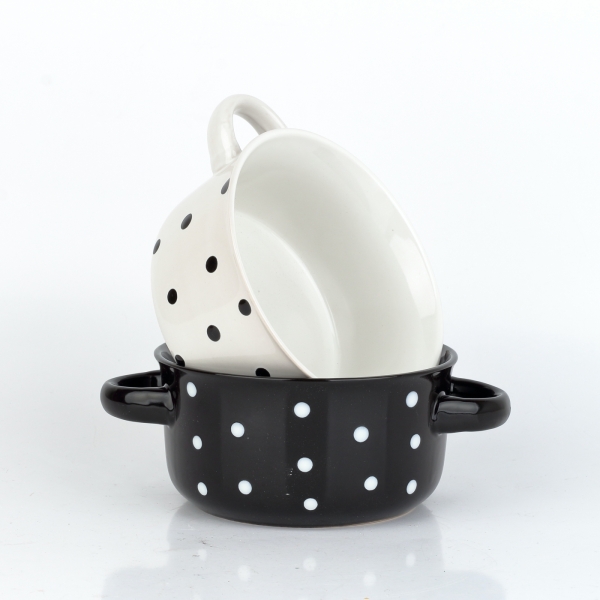 Keramická miska čierna s bielymi bodkami 560 ml s uškami
